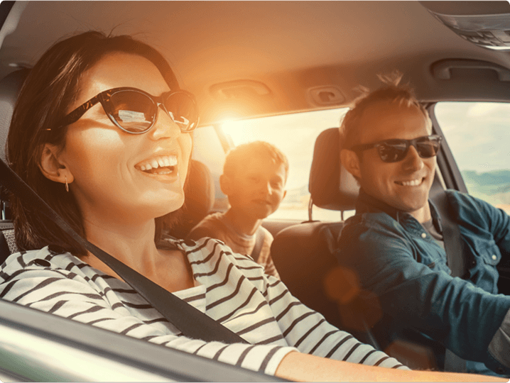 Friends singing in car